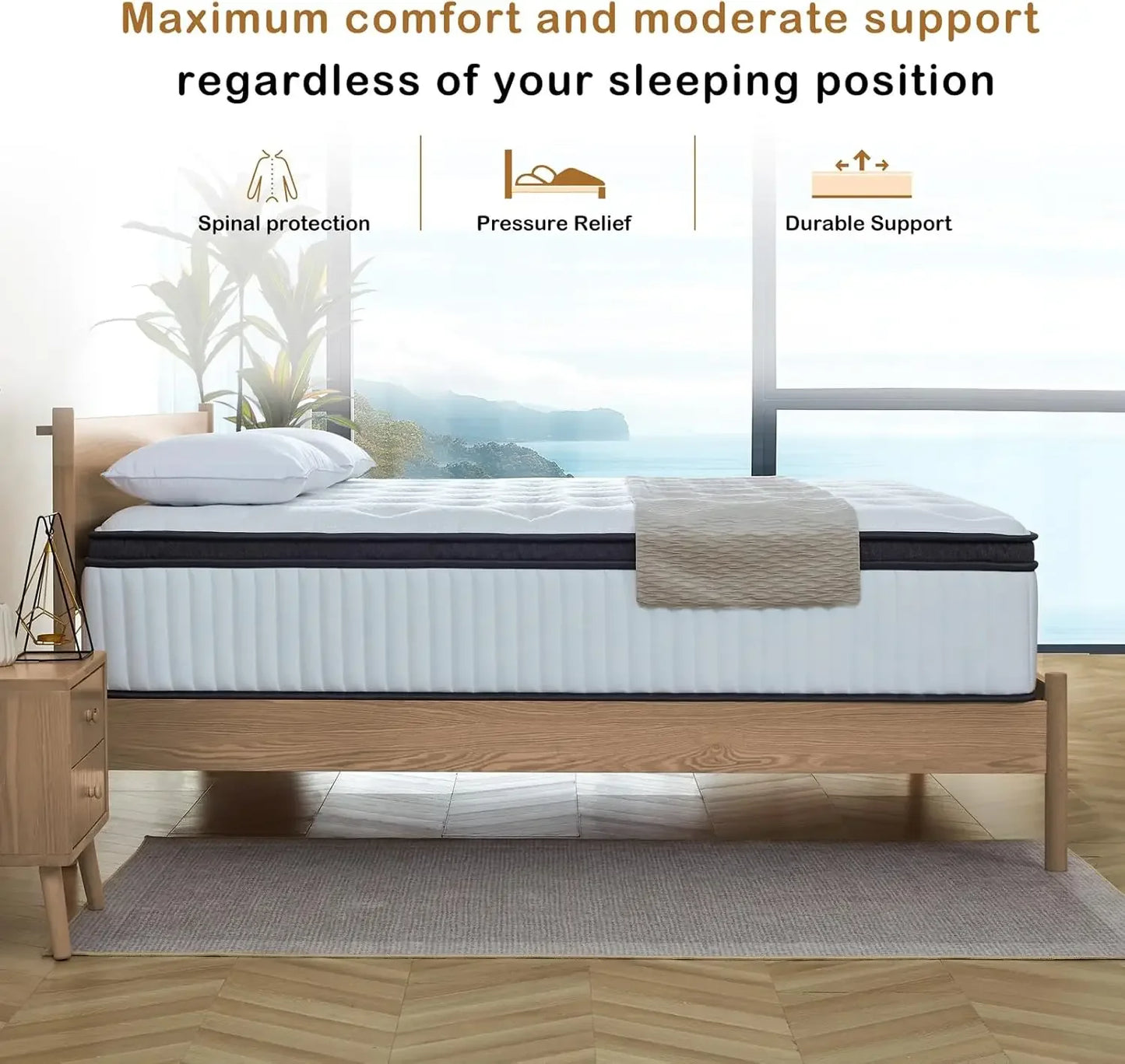 King Size Mattress 12 Inch Innerspring Hybrid Mattress in a Box with Gel Memory Foam Individually Wrapped Encased Coil Pocket Sp