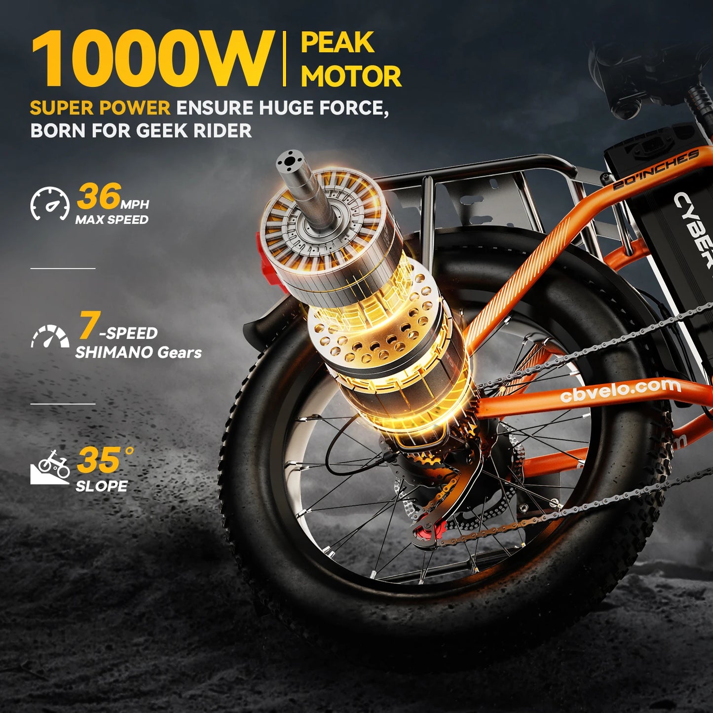 1000W Folding E Bike 48V 20Ah Removable Battery Fat Tire