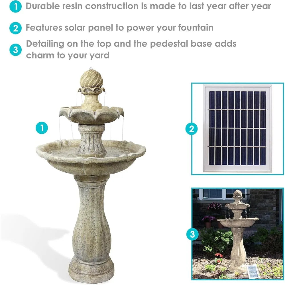 45 Inch 2 Tier Solar Water Fountain With LED Light Outdoor