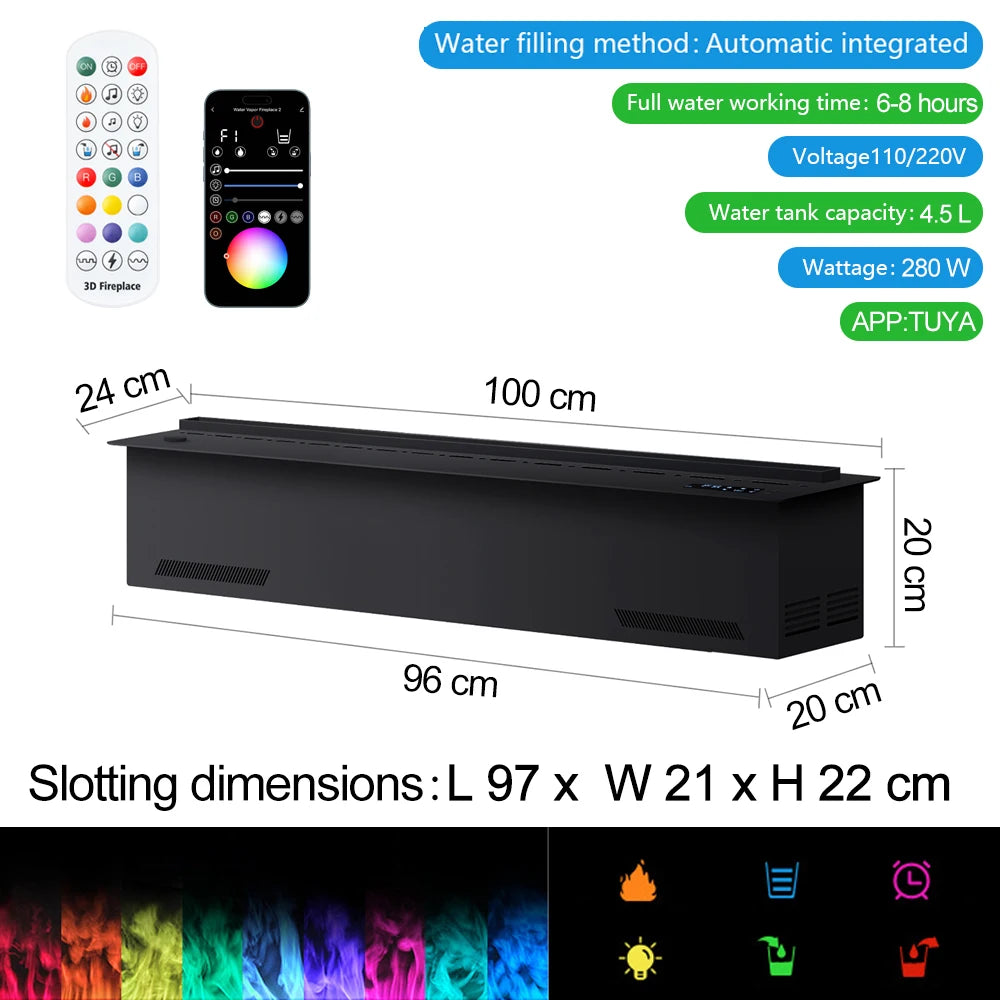 Smart atomization fireplace, 3D multi-color flame,remote control/APP control,built-in TV cabinet fireplace,water vapor fireplace