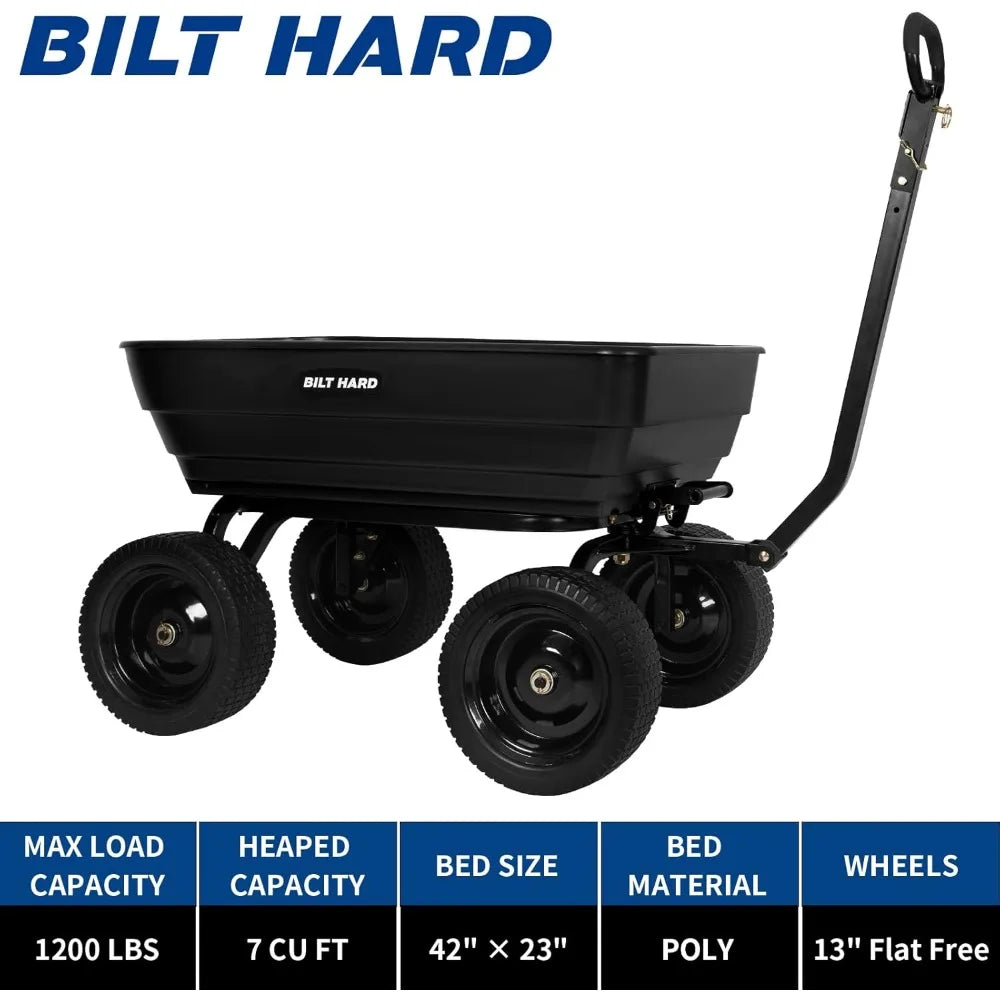 Poly Garden Dump Cart 1200 lbs with No Flat Tires, Quick Release, 2-in-1 Convertible Handle, 7 Cu Ft Dump Wagon Heavy Duty for