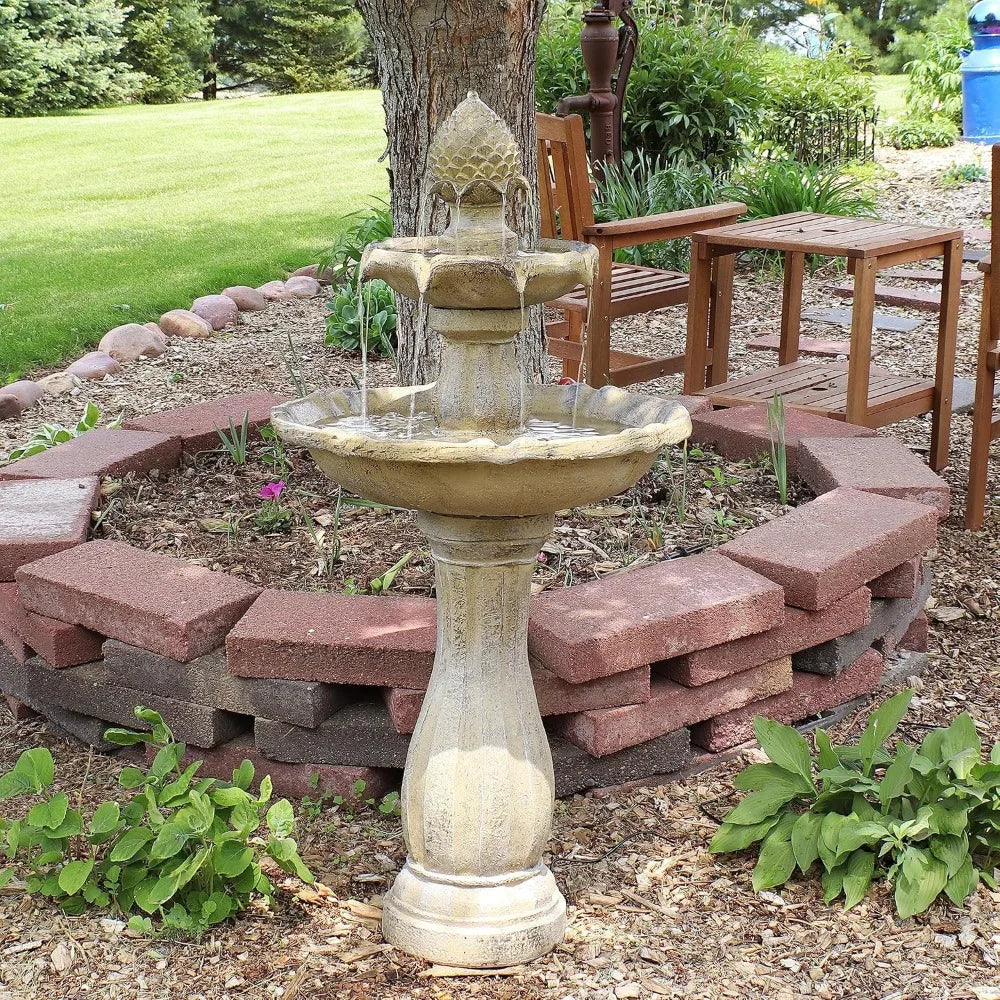 45 Inch 2 Tier Solar Water Fountain With LED Light Outdoor