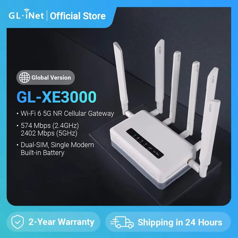 GL.iNet GL-XE3000(Puli AX)Wi-Fi 6 5G Cellular Router with Battery