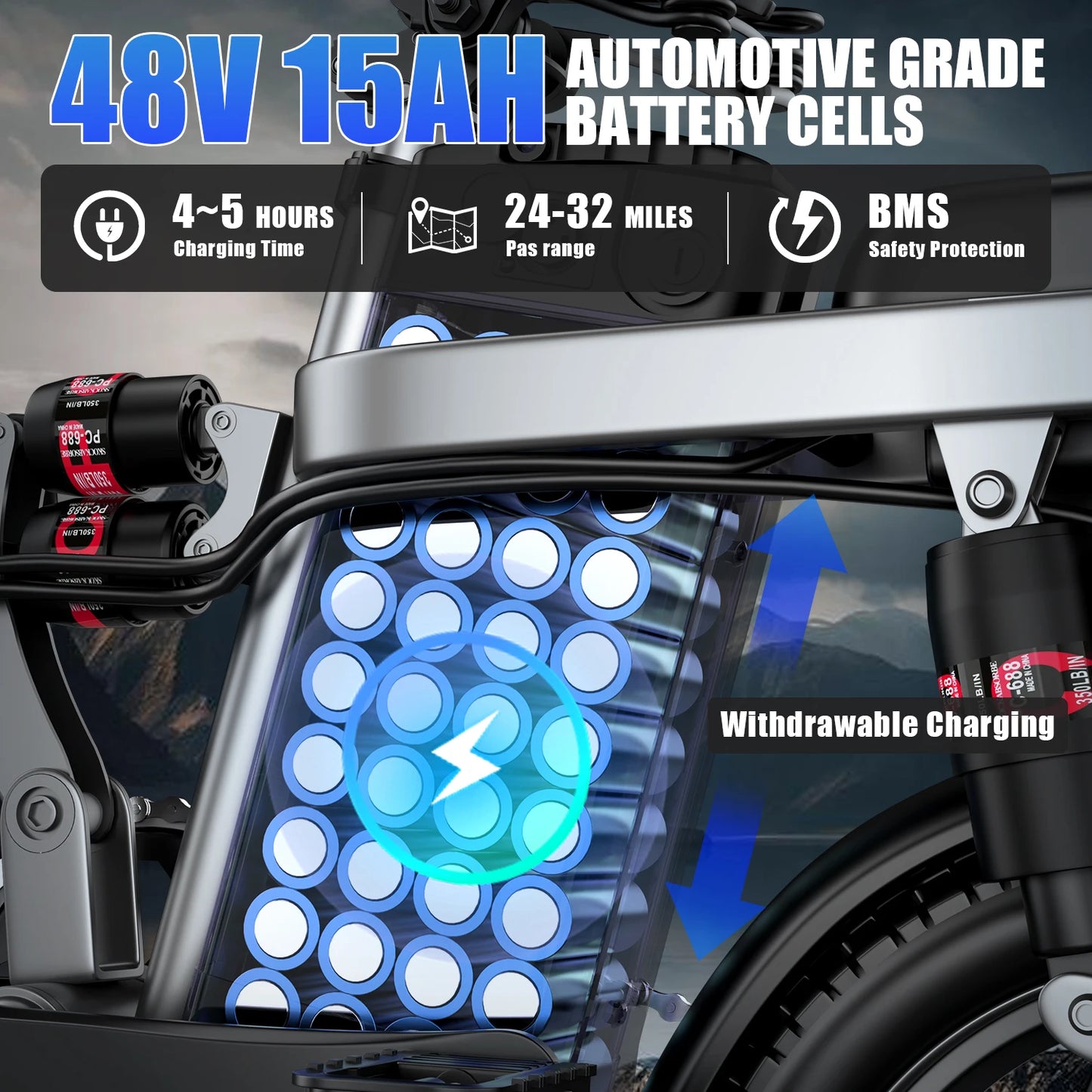 Electric Bike For Adults 48V 15Ah Removable Battery 20MPH