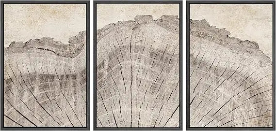 Retro Oak Tree Rings Canvas Wall Art Set - Nature Inspired Modern Decorative Prints