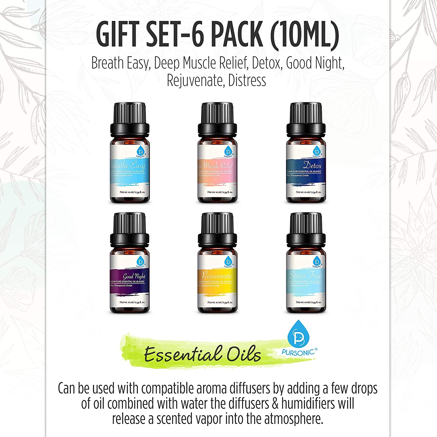 100% Pure Aromatherapy Essential Oils SixPack | DC-PURSONIC