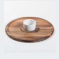 15 Inch Premium Acacia Wood Chip And Dip Set With White Ceramic Bowl by Kalmar Home