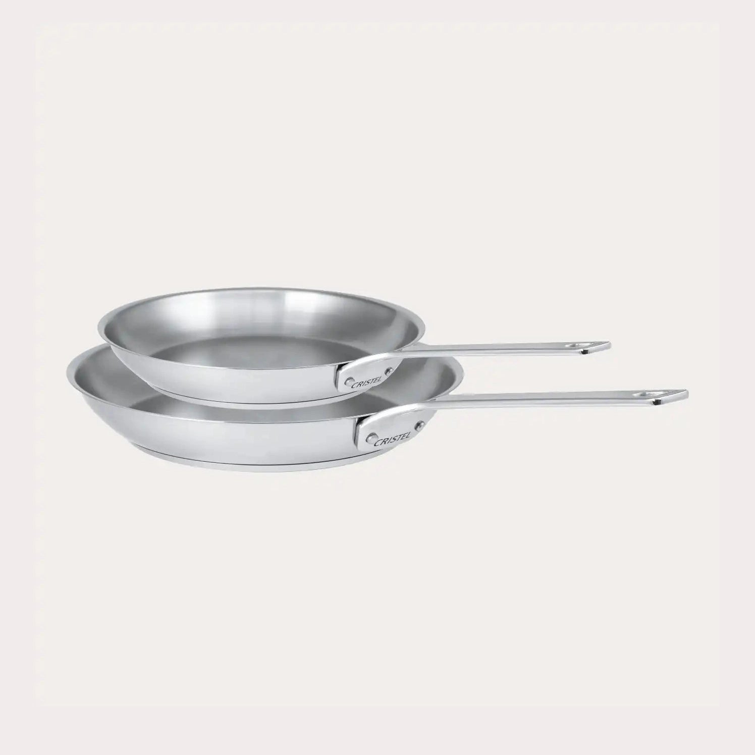 2 stainless steel Frying pans Set by CRISTEL USA