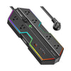 CRST RGB Gaming Power Strip with 6 AC Outlets 1 USB-A & 2 USB-C Ports 4000J Surge Protection 6FT Flat Plug Extension Cord for E-Sports & Gaming PC Ergonomic Design Adjustable RGB Lighting Effect