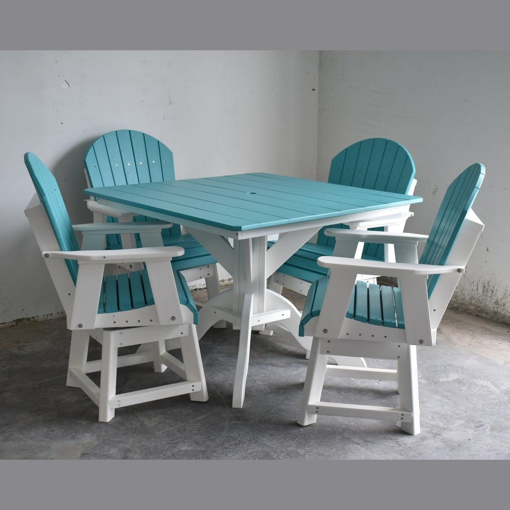 5 pc Table Set - 42" Square Table with 4x Swivel Adirondack Chairs - In Dining, Counter & Bar Height