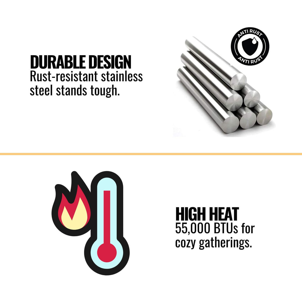 55K BTU Outdoor Weatherproof IndustrialGradeStainlessSteel GasFireplace | Durable Stainless
