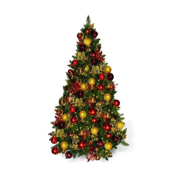 7.5FT Pre-Decorated PVC Christmas Tree Red/Gold/Burgundy
