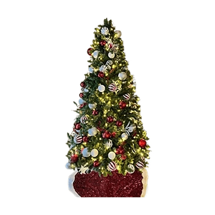 7.5FT Pre-Decorated PVC Christmas Tree Red/White/Silver