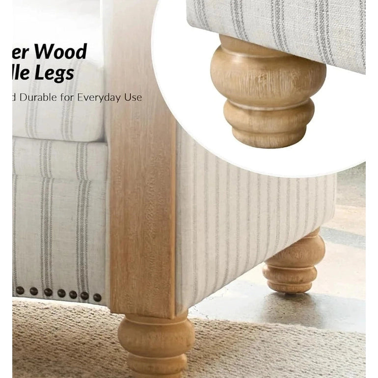 81" 3 Seater Sofa with Stripe Pattern, Farmhouse Couch with Rolled Wide Armrests and Rubber Wood Legs, Comfy Upholstered Sofa f