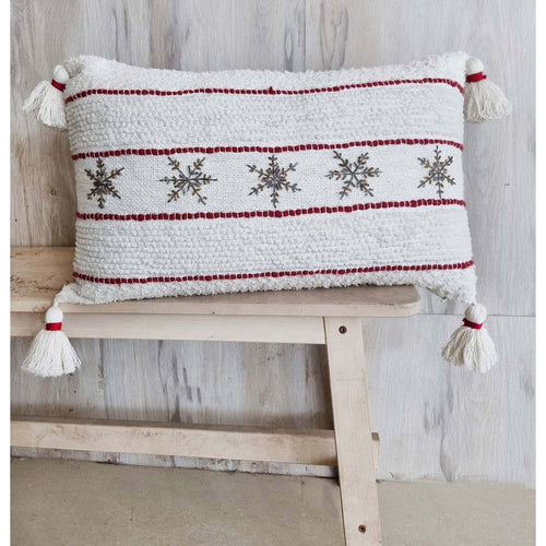 Beaded Handwoven Snowflake Pillow Festive | Vibhsa