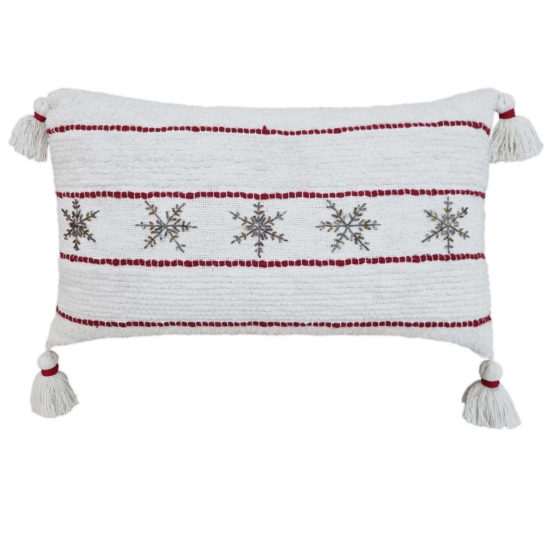 Beaded Handwoven Snowflake Pillow Festive | Vibhsa
