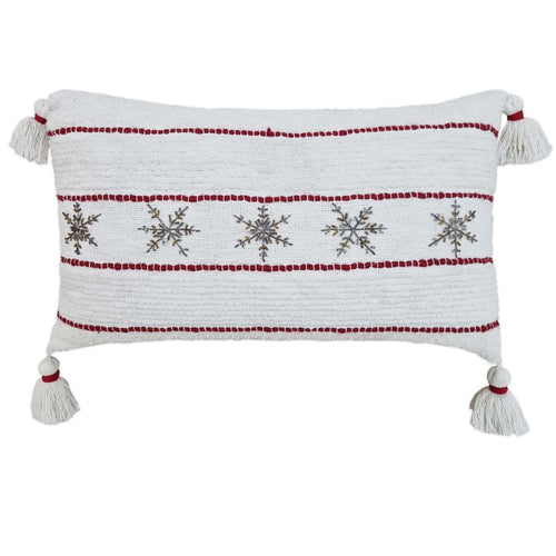 Beaded Handwoven Snowflake Pillow Festive | Vibhsa