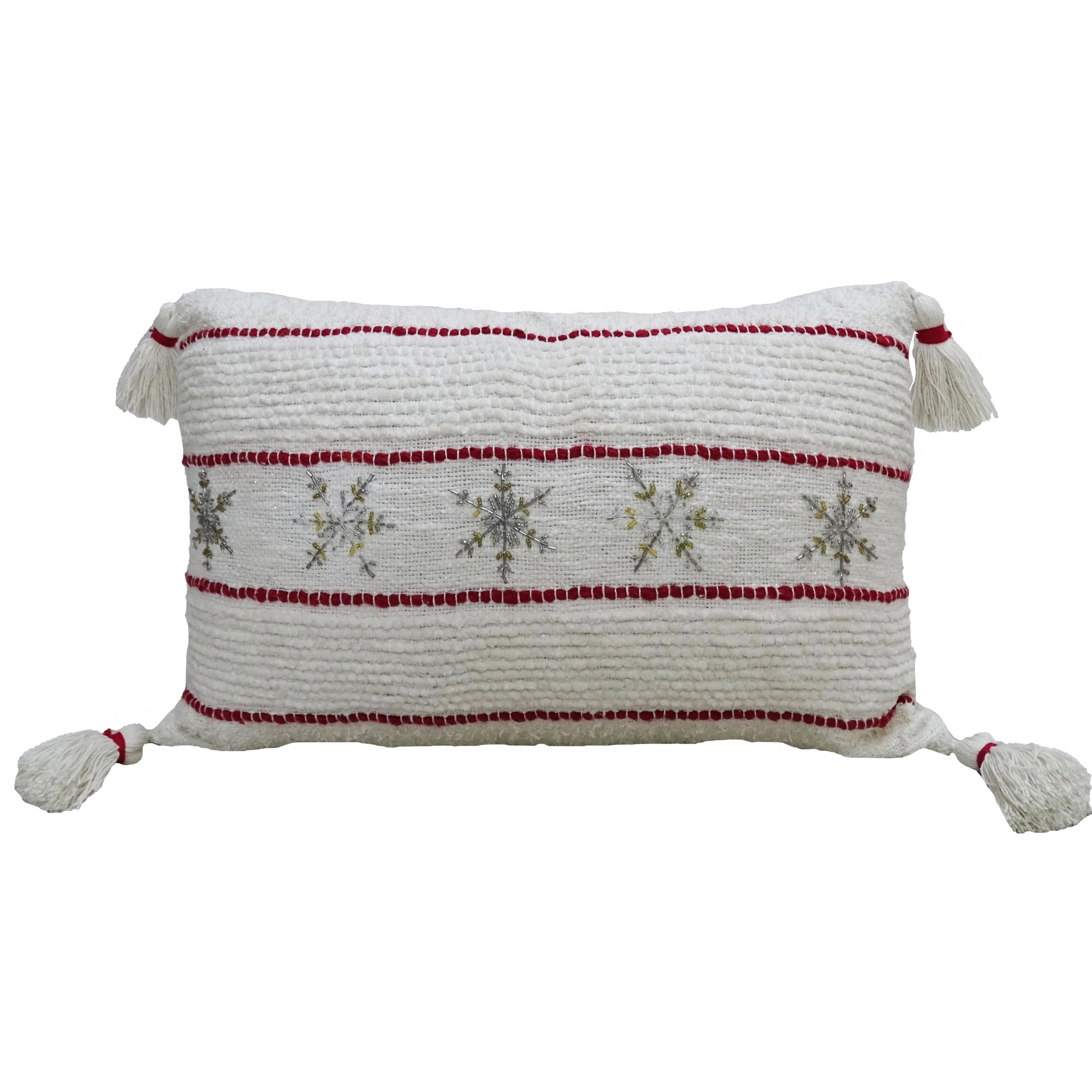 Beaded Handwoven Snowflake Pillow Festive | Vibhsa
