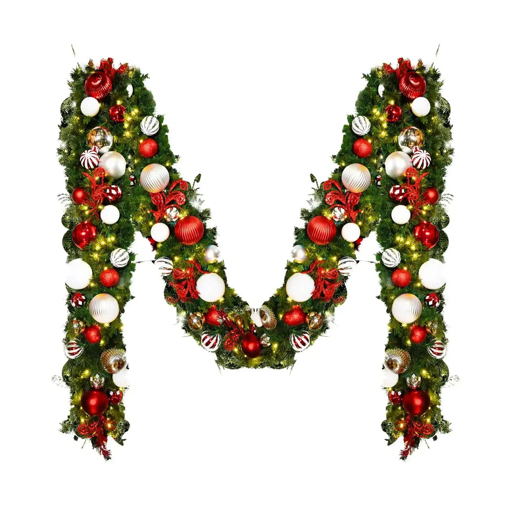 9'x14" Pre-Decorated Garland with Warm White Lights Red/White/Silver