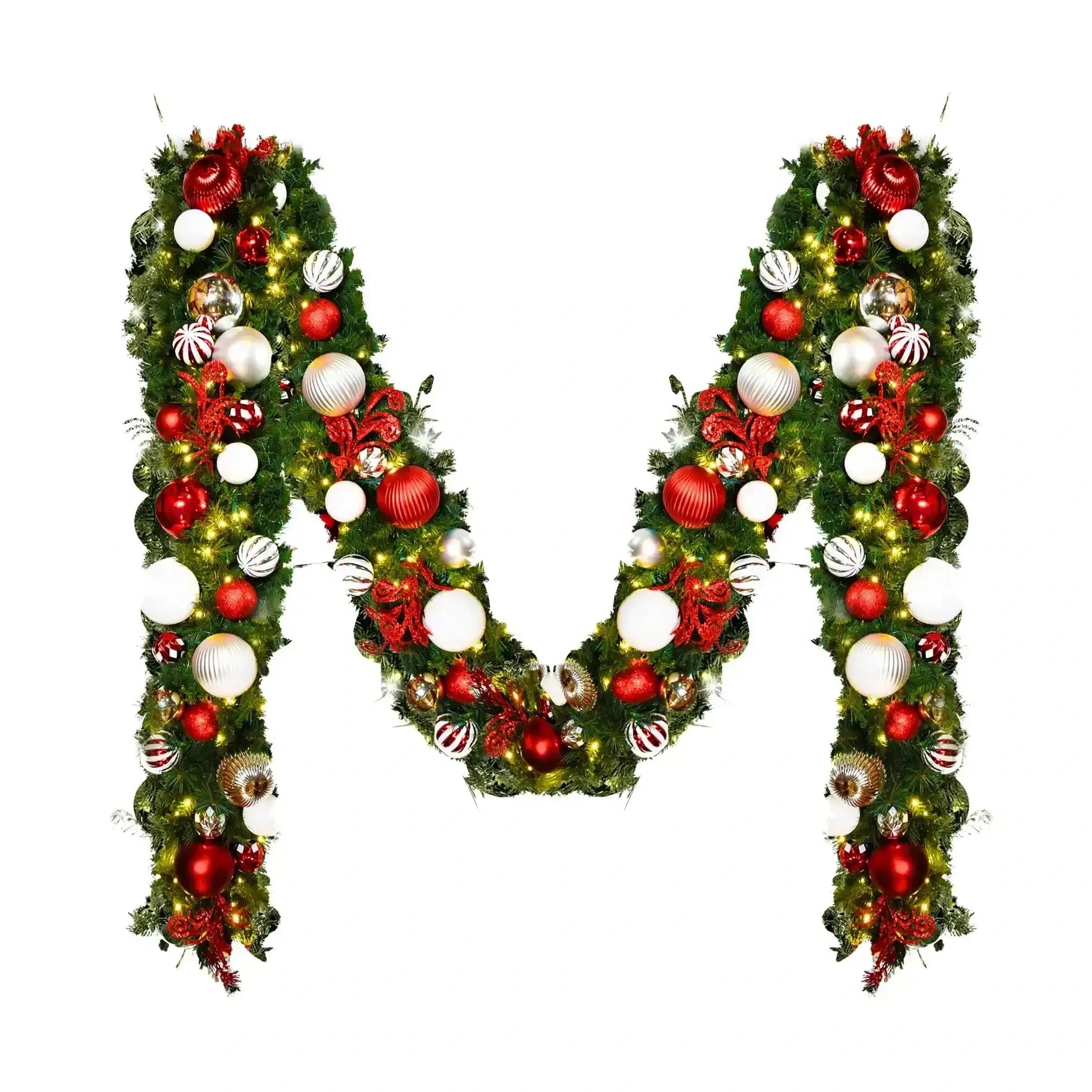 9'x14" Pre-Decorated Garland with Warm White Lights Red/White/Silver