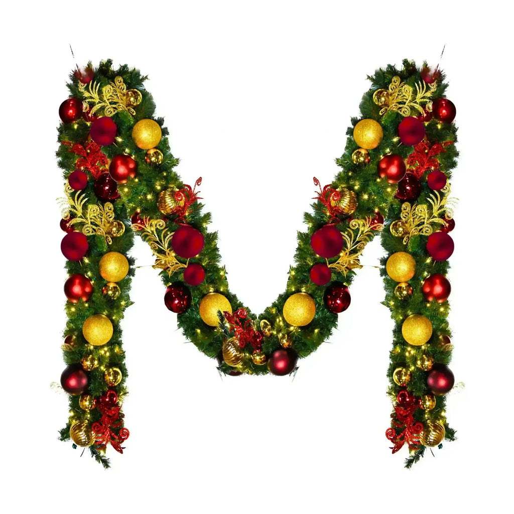 9'x14" Pre-Decorated Garland with Warm White Lights Red/Gold/Burgundy