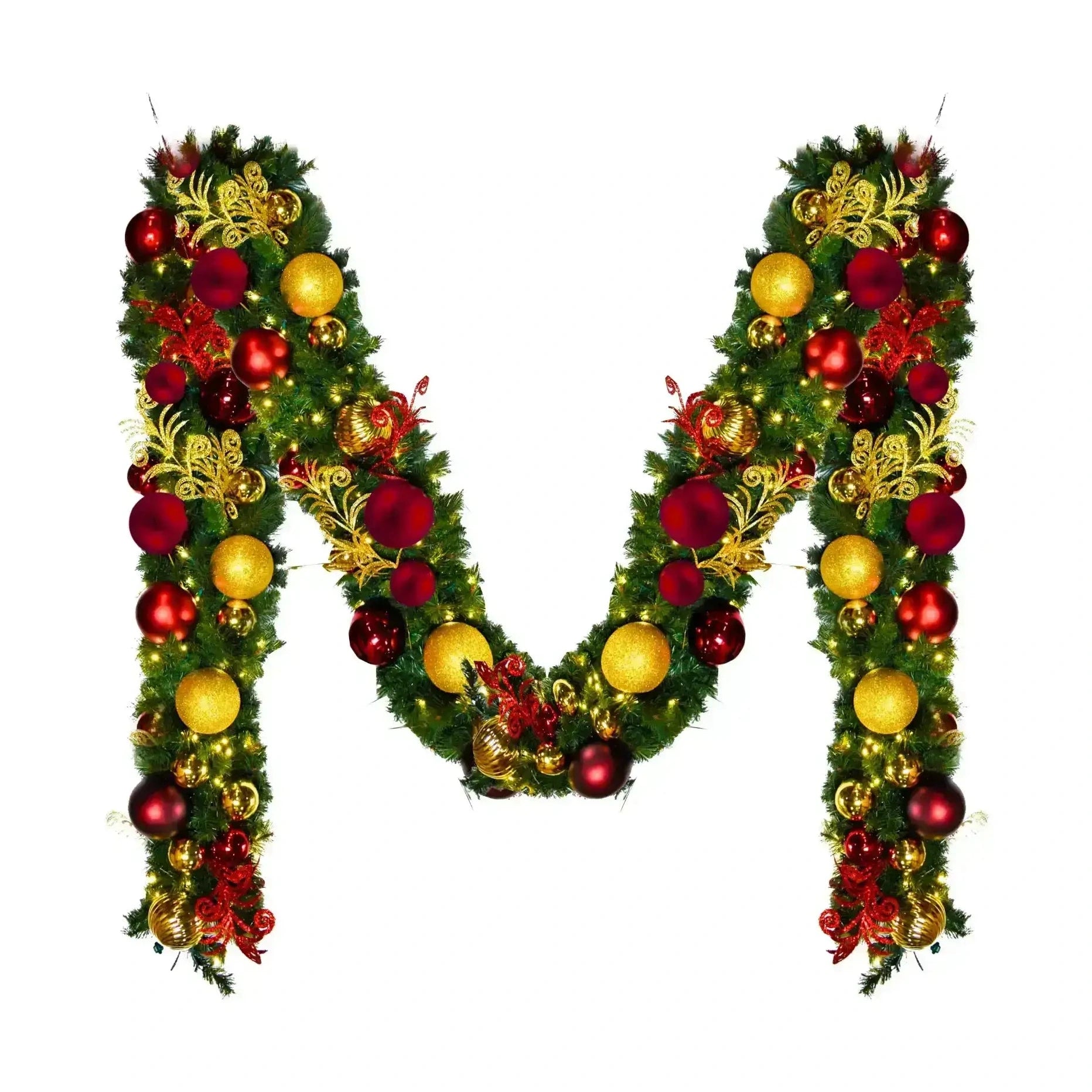 9'x14" Pre-Decorated Garland with Warm White Lights Red/Gold/Burgundy