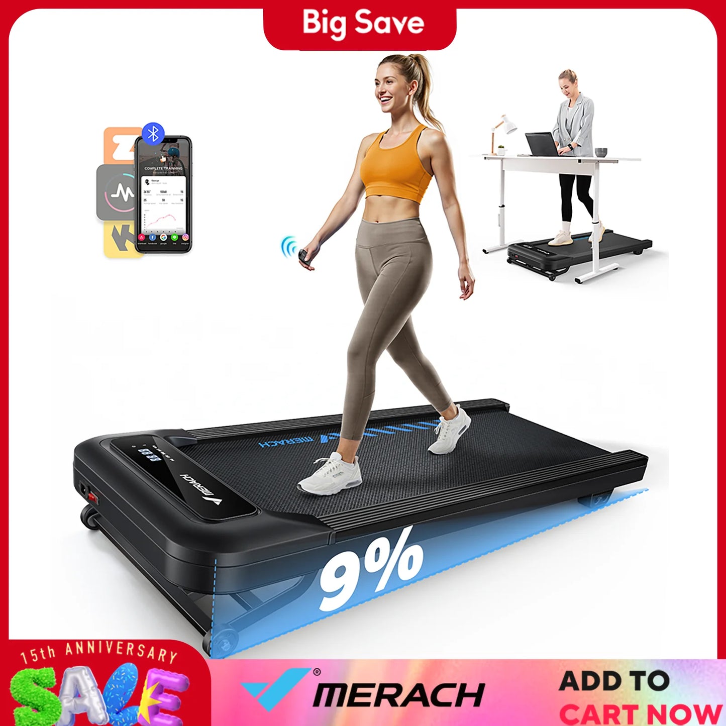 Merach Walking Pad Quiet Under Desk Treadmill LED Display