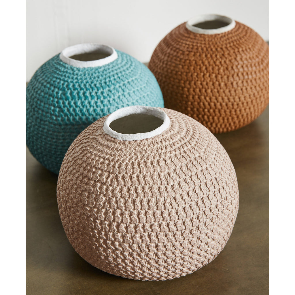 African Bibi Papier Vase in Pink, Rust, and Blue