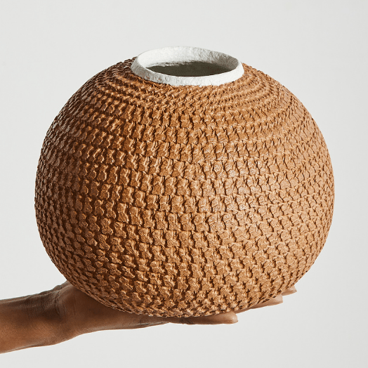 African Bibi Papier Vase in Pink, Rust, and Blue