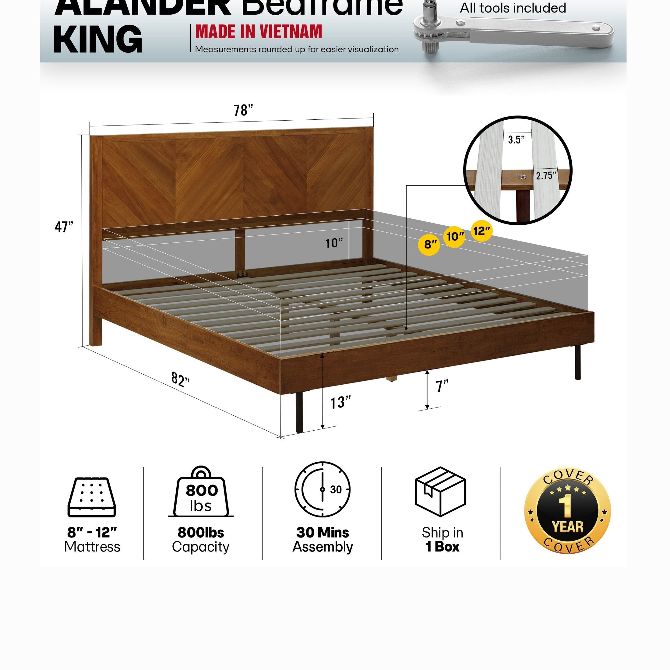 Alander Solid Wood Bed Frame