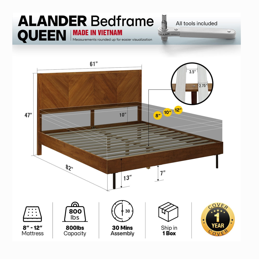 Alander Solid Wood Bed Frame