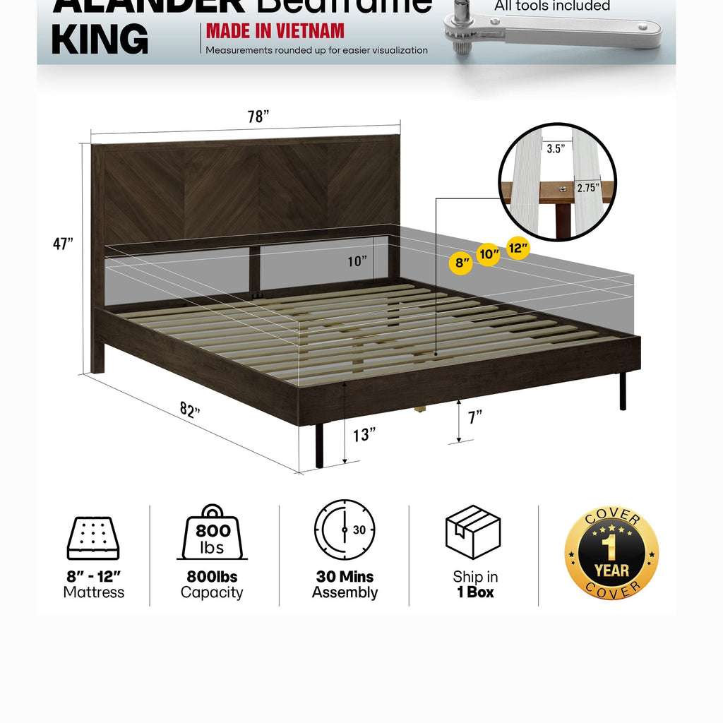 Alander Solid Wood Bed Frame