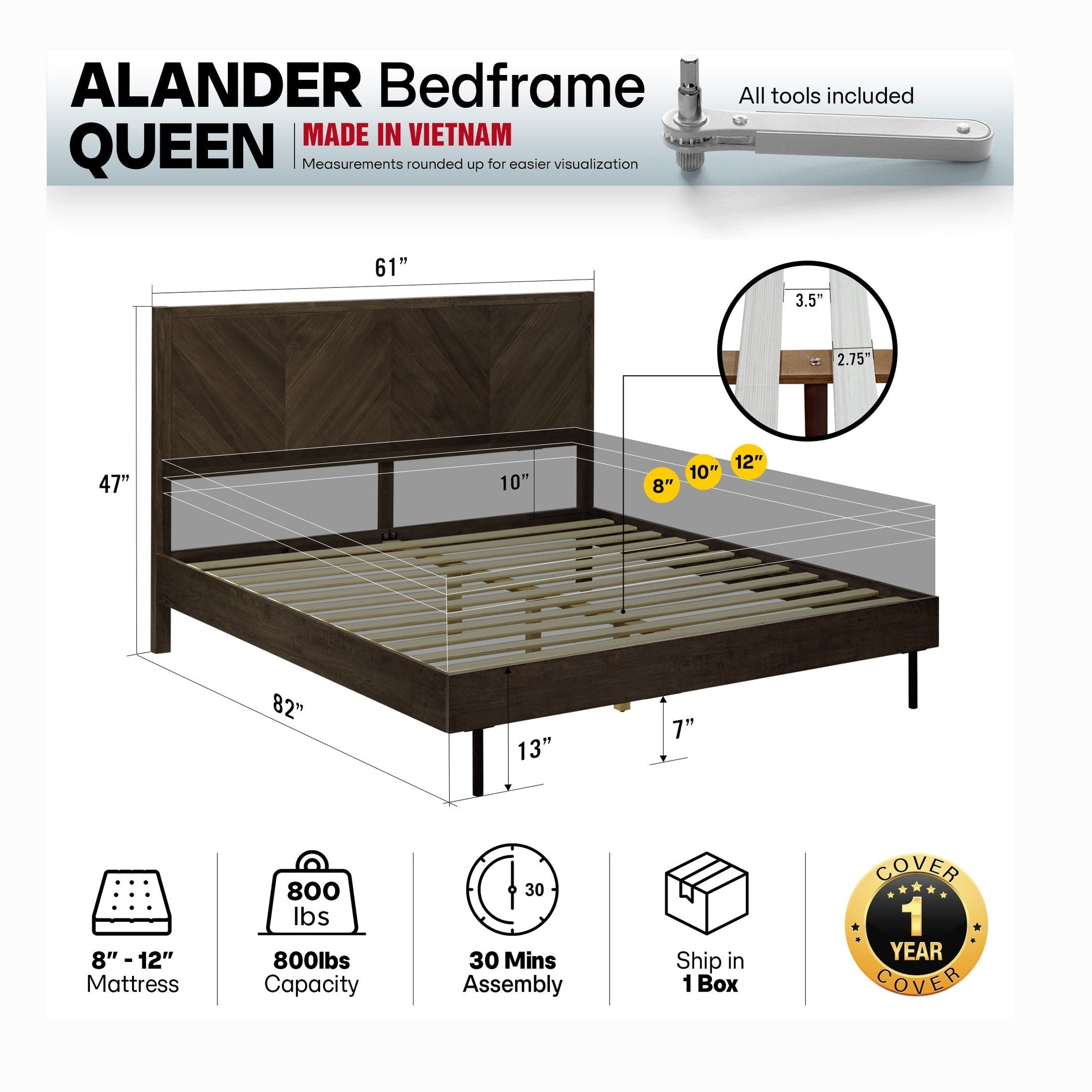 Alander Solid Wood Bed Frame