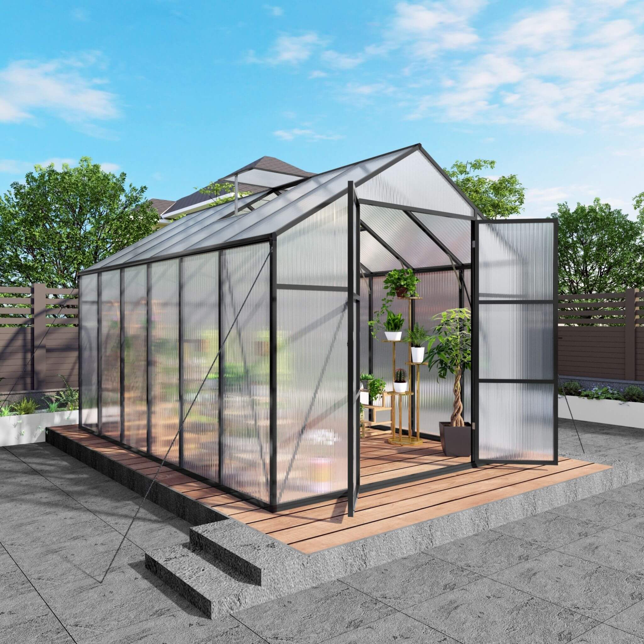 [08X12FT] All-Season Outdoor Backyard Polycarbonate Greenhouse With Raised Base And Aluminum Frame (SAK78614) by SAKSBY WHOLESALE