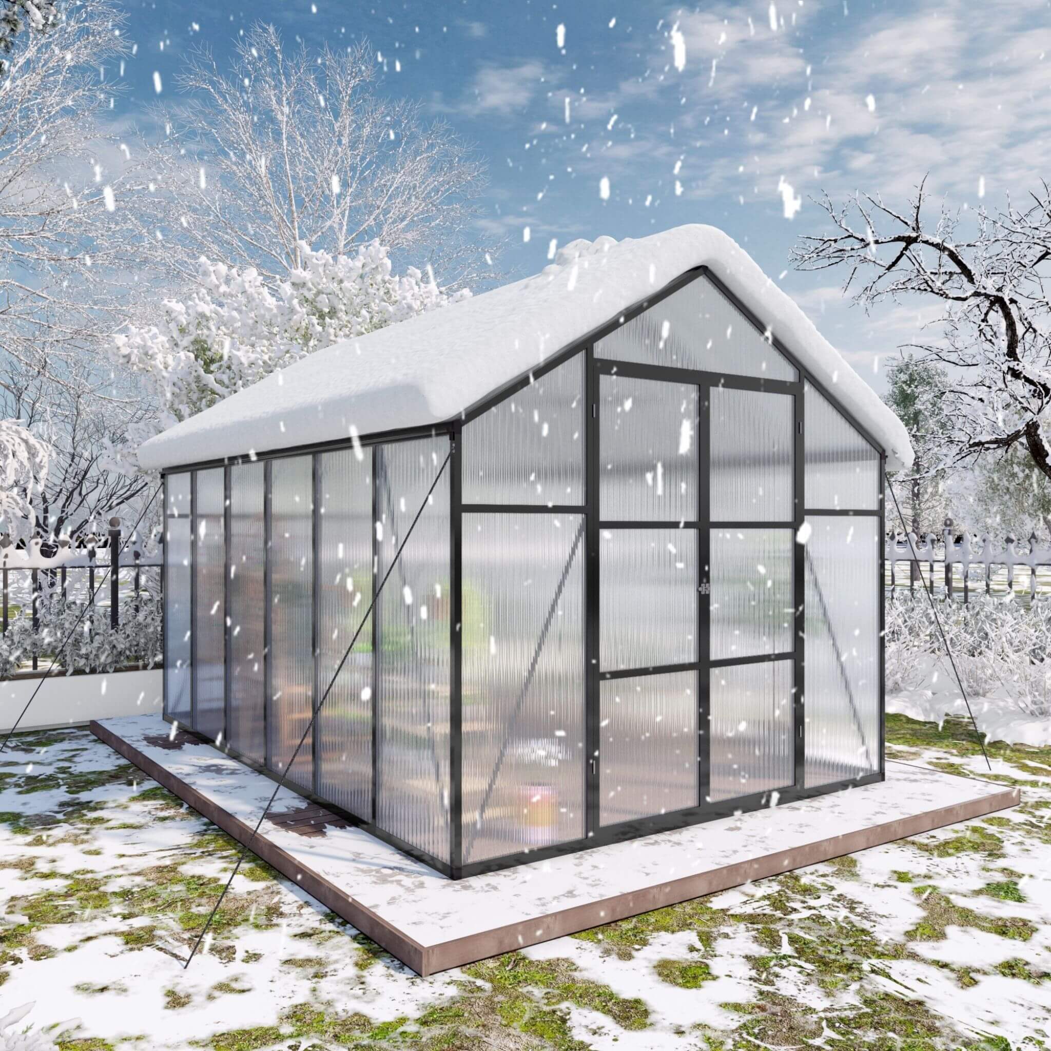 [08X12FT] All-Season Outdoor Backyard Polycarbonate Greenhouse With Raised Base And Aluminum Frame (SAK78614) by SAKSBY WHOLESALE