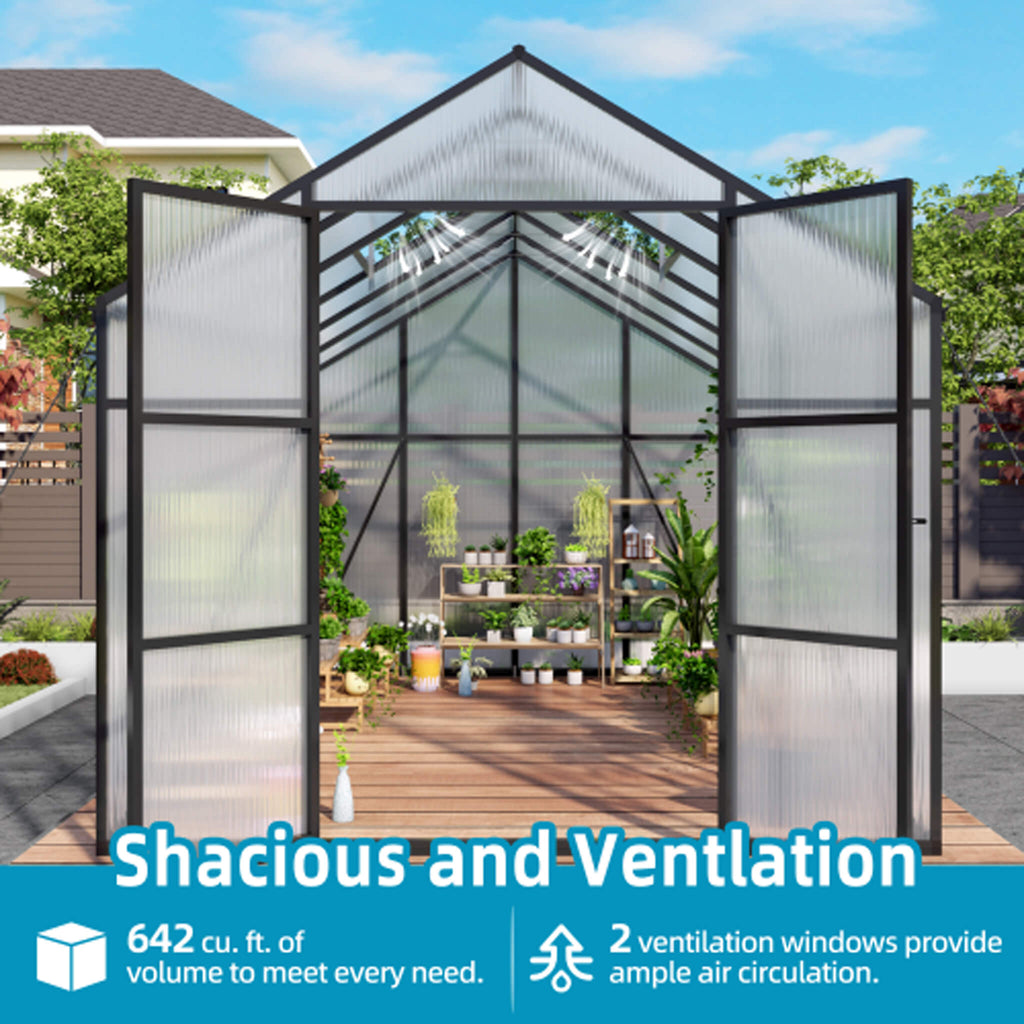 [08X12FT] All-Season Outdoor Backyard Polycarbonate Greenhouse With Raised Base And Aluminum Frame (SAK78614) by SAKSBY WHOLESALE