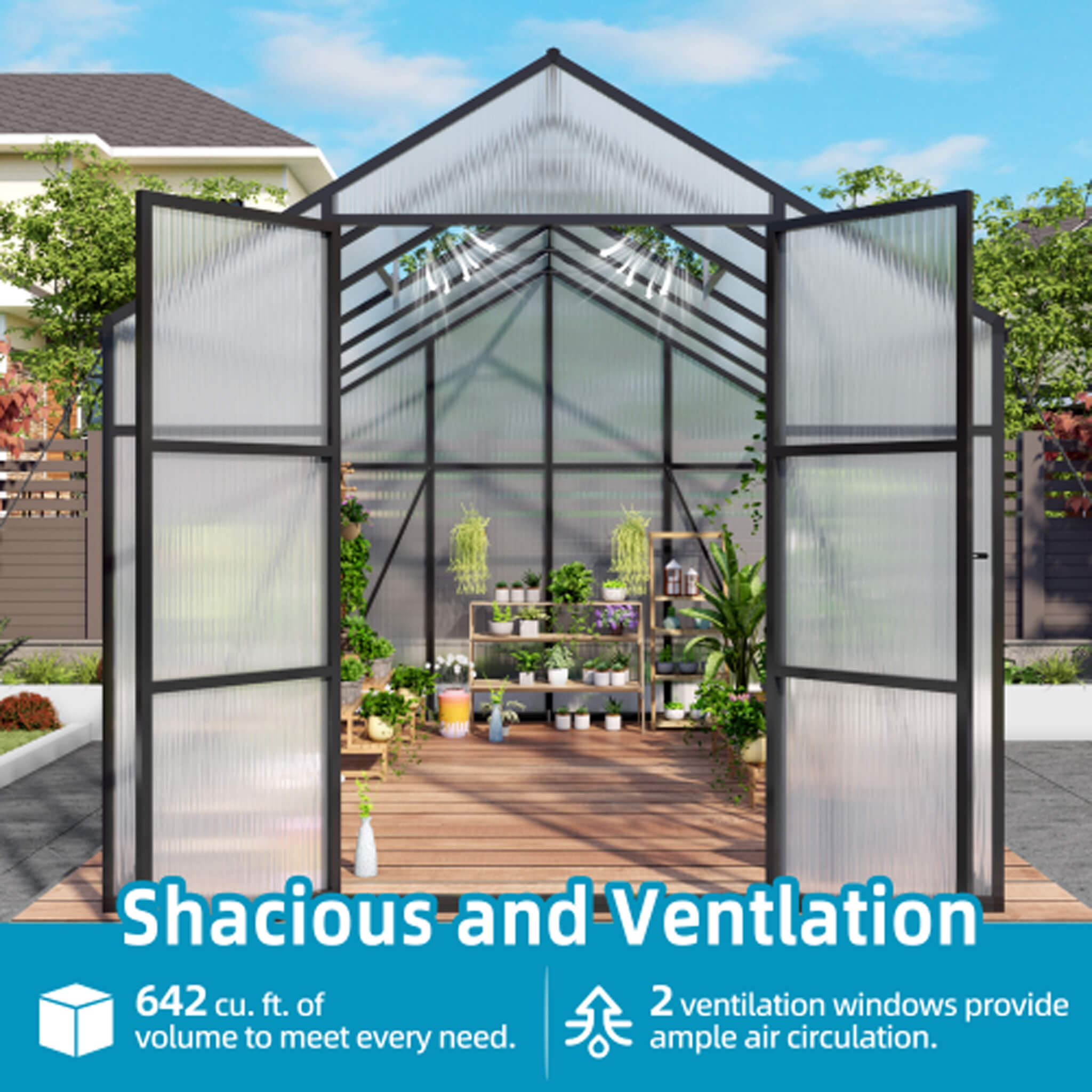 [08X12FT] All-Season Outdoor Backyard Polycarbonate Greenhouse With Raised Base And Aluminum Frame (SAK78614) by SAKSBY WHOLESALE