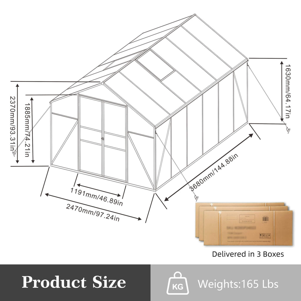 [08X12FT] All-Season Outdoor Backyard Polycarbonate Greenhouse With Raised Base And Aluminum Frame (SAK78614) by SAKSBY WHOLESALE