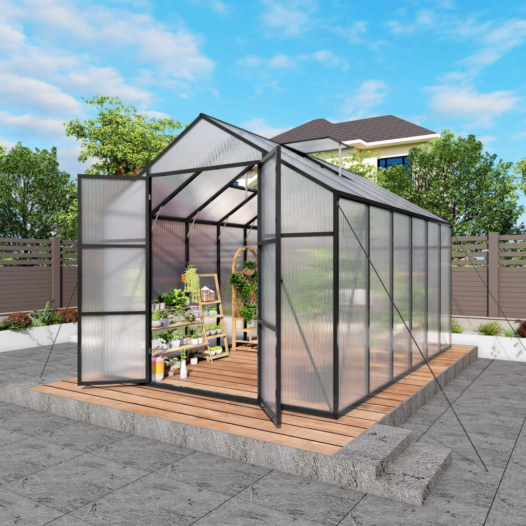 [08X12FT] All-Season Outdoor Backyard Polycarbonate Greenhouse With Raised Base And Aluminum Frame (SAK78614) by SAKSBY WHOLESALE