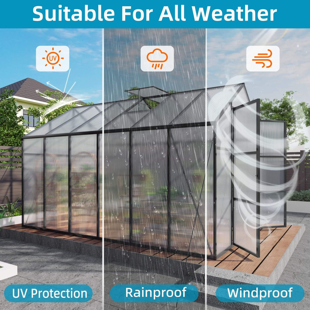 [08X12FT] All-Season Outdoor Backyard Polycarbonate Greenhouse With Raised Base And Aluminum Frame (SAK78614) by SAKSBY WHOLESALE