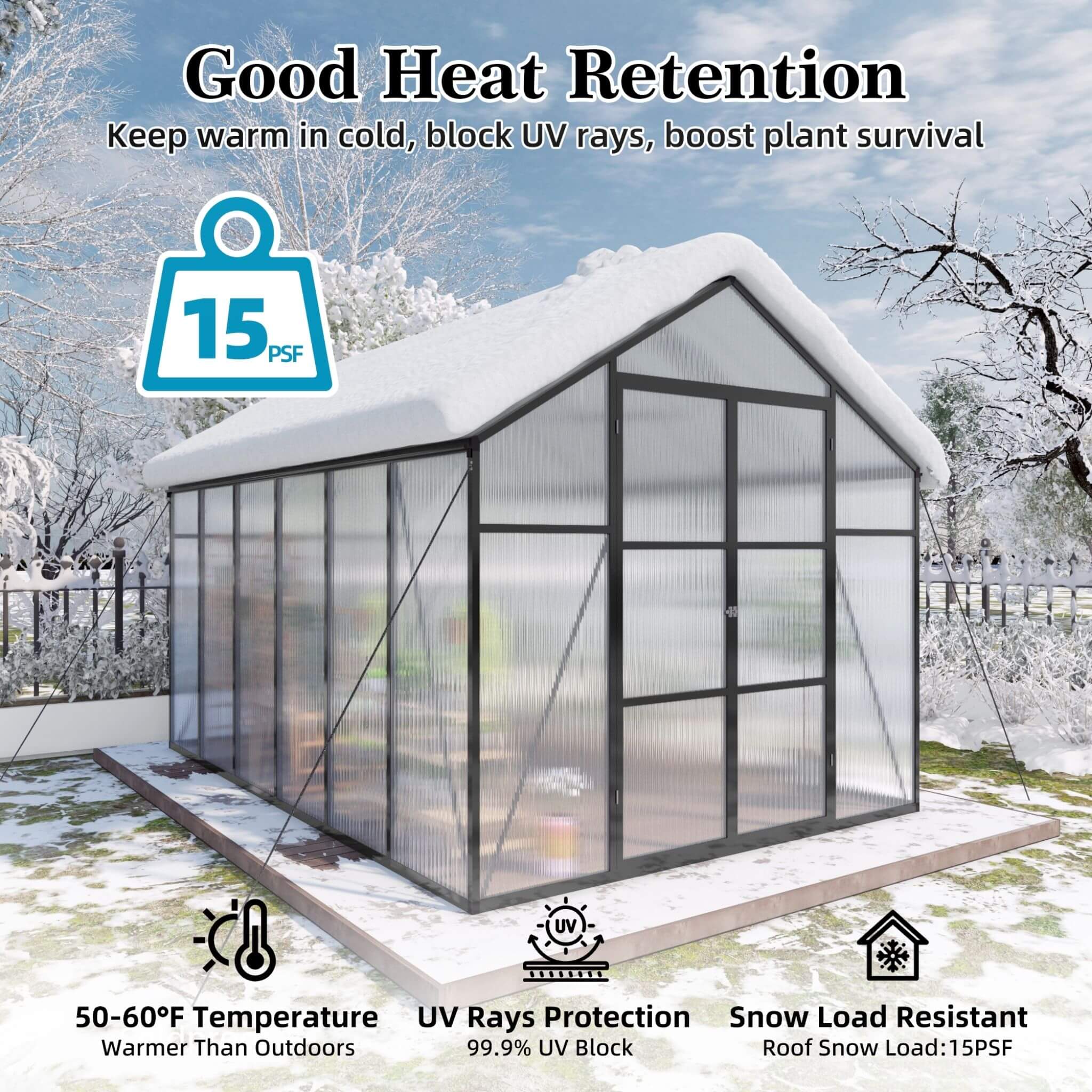 [08X12FT] All-Season Outdoor Backyard Polycarbonate Greenhouse With Raised Base And Aluminum Frame (SAK78614) by SAKSBY WHOLESALE