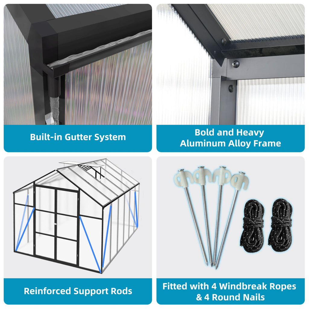 [08X12FT] All-Season Outdoor Backyard Polycarbonate Greenhouse With Raised Base And Aluminum Frame (SAK78614) by SAKSBY WHOLESALE