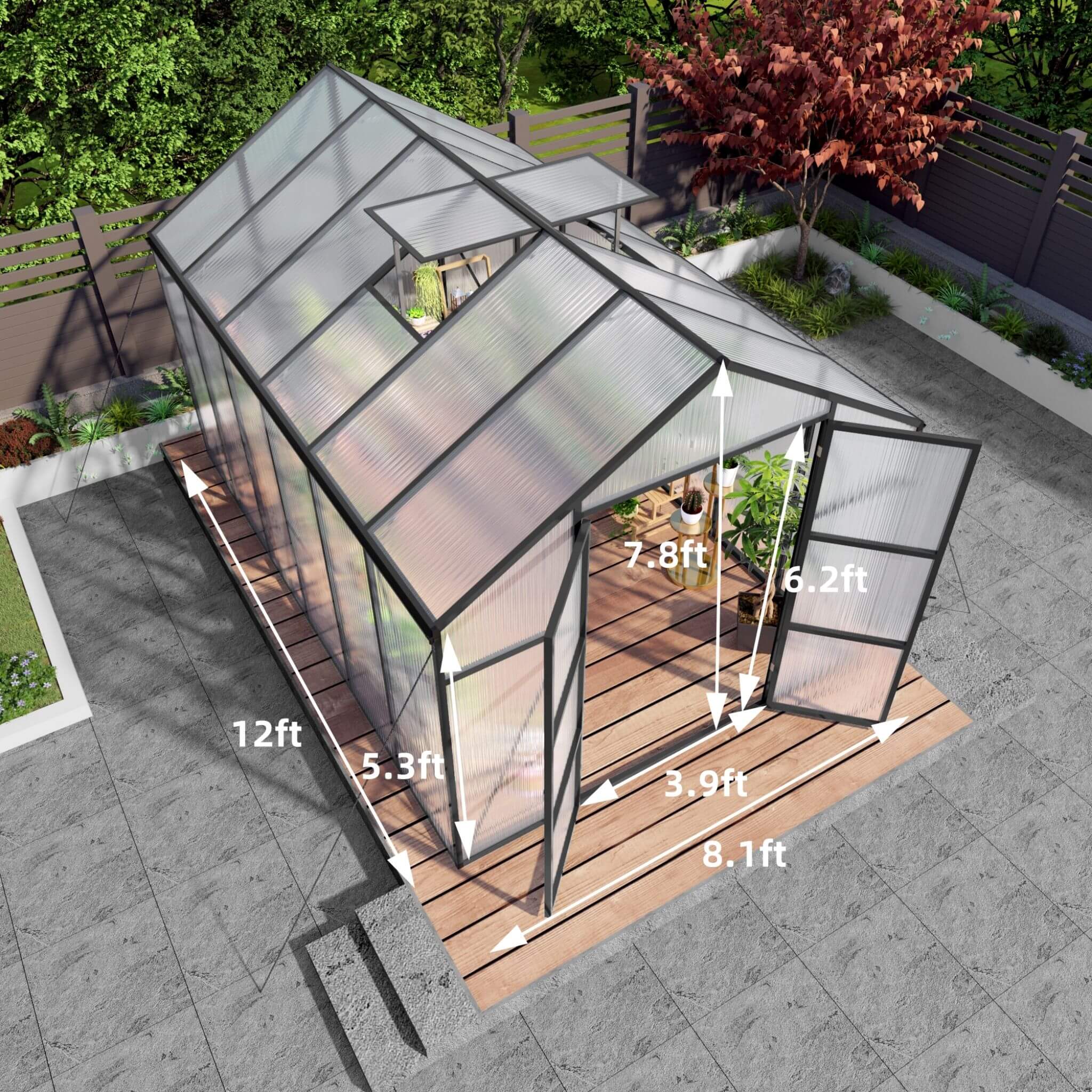 [08X12FT] All-Season Outdoor Backyard Polycarbonate Greenhouse With Raised Base And Aluminum Frame (SAK78614) by SAKSBY WHOLESALE