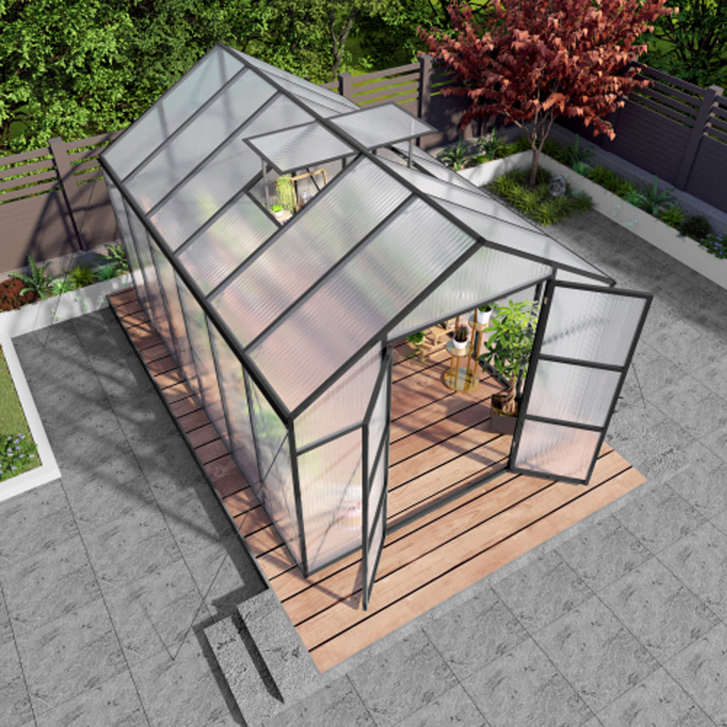 [08X12FT] All-Season Outdoor Backyard Polycarbonate Greenhouse With Raised Base And Aluminum Frame (SAK78614) by SAKSBY WHOLESALE
