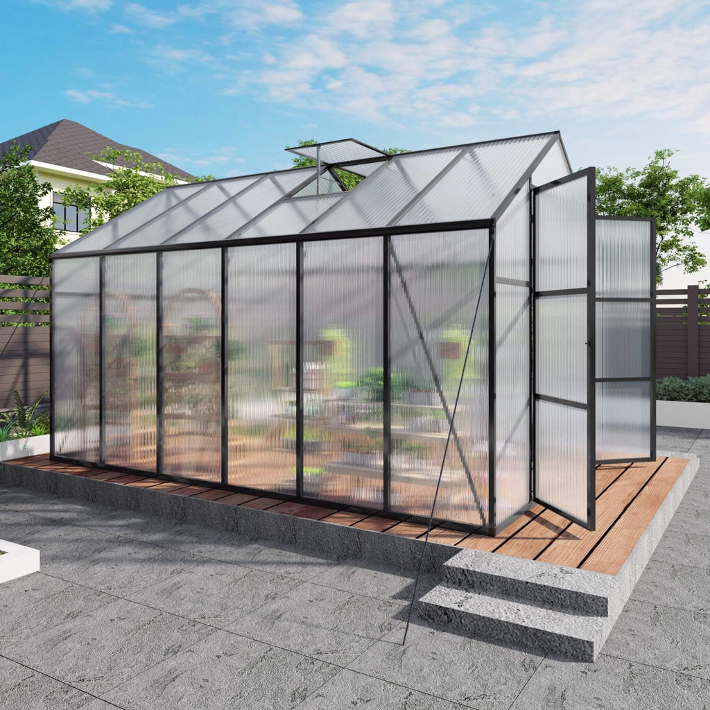 [08X12FT] All-Season Outdoor Backyard Polycarbonate Greenhouse With Raised Base And Aluminum Frame (SAK78614) by SAKSBY WHOLESALE