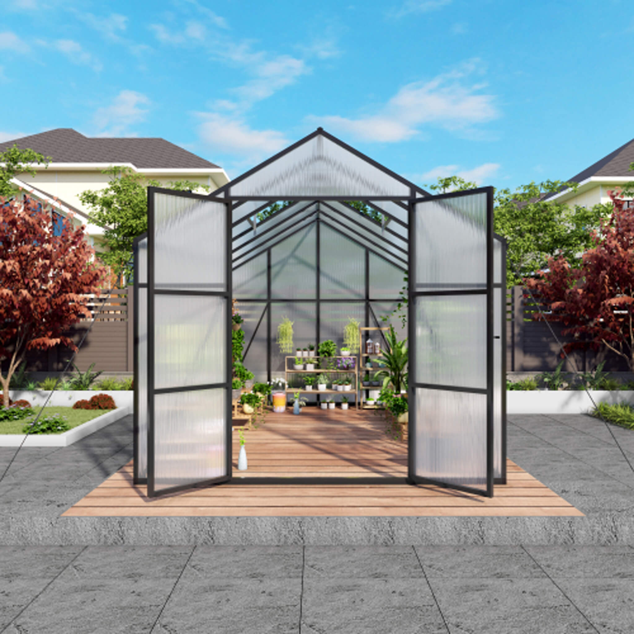 [08X12FT] All-Season Outdoor Backyard Polycarbonate Greenhouse With Raised Base And Aluminum Frame (SAK78614) by SAKSBY WHOLESALE