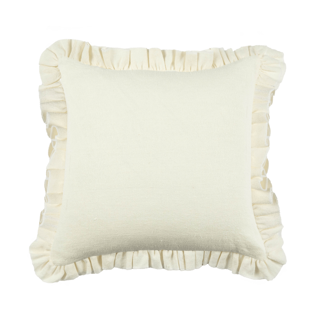 Anita Linen Solid Throw Pillow Cover, Cream Ruffled