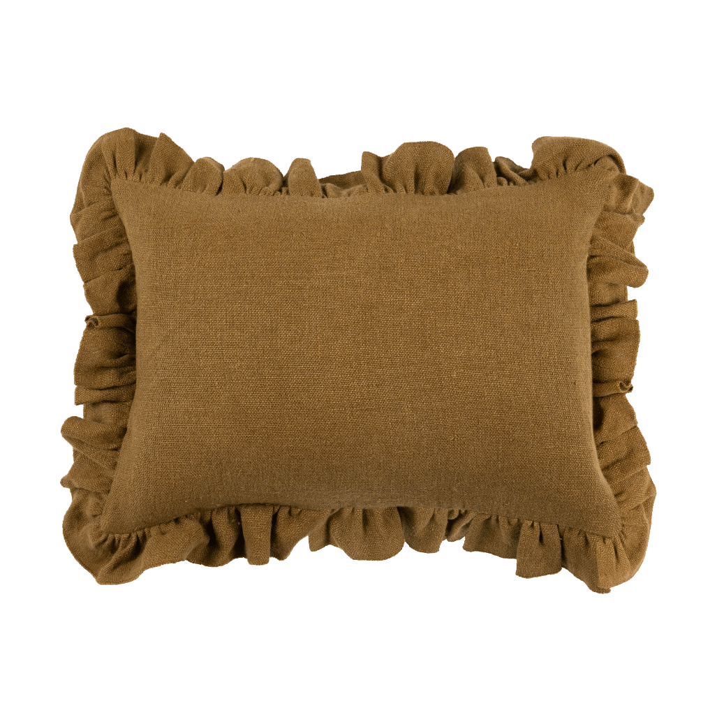 Anita Linen Solid Throw Pillow Cover, Mustard Ruffled