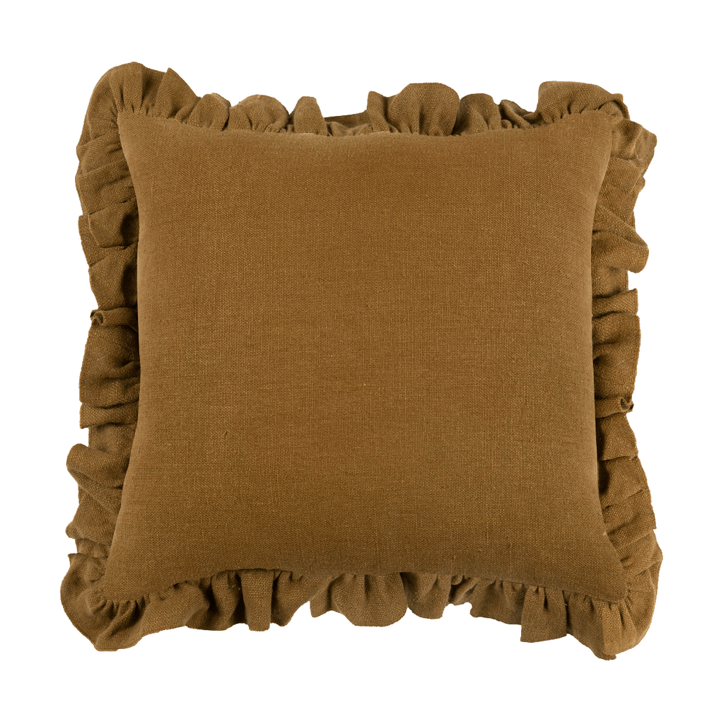 Anita Linen Solid Throw Pillow Cover, Mustard Ruffled