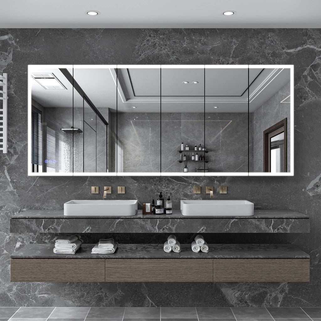 [96X40-Inch] Nuvia Wall-Mounted Medicine Cabinet Mirror With Anti-Fog And Tri-Color LED Lights (SAK82340) by SAKSBY WHOLESALE